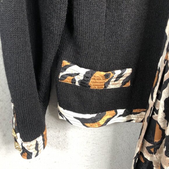 Vintage Anne Crimmins  Sweater Womens Small Black Cheetah Print Career Scarf 80s - Picture 13 of 16